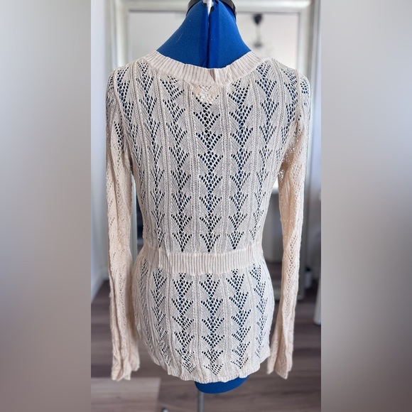 CACHE V Neck Crochet Knit Tussah Silk Long Sleeve Top Y2K 90s Style Women’s L - Picture 4 of 9